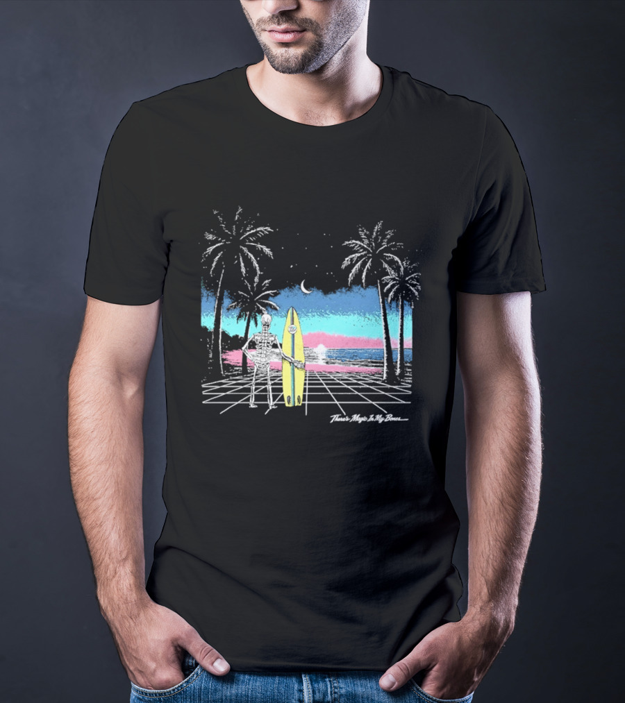 Imagine Dragons There's Magic In My Bones Retro Tropical Surf Scene Palms Sunset Ocean Beach Moon Surfer T-Shirt