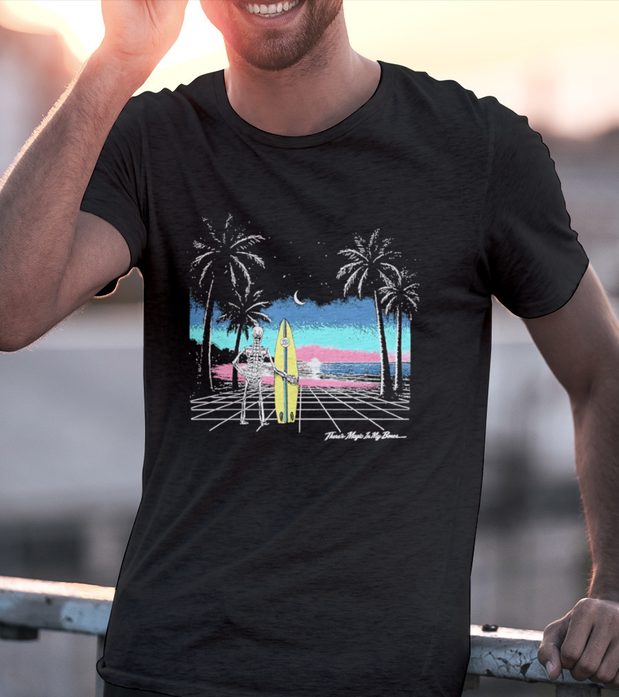 Imagine Dragons There's Magic In My Bones Retro Tropical Surf Scene Palms Sunset Ocean Beach Moon Surfer T-Shirt