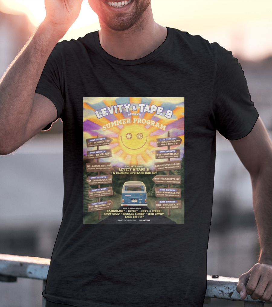 Levity & Tape B Summer Program 2026 Tour Dates Featuring Levitate B2B Set With Canabliss Effin Jkyl & Hyde T-Shirt