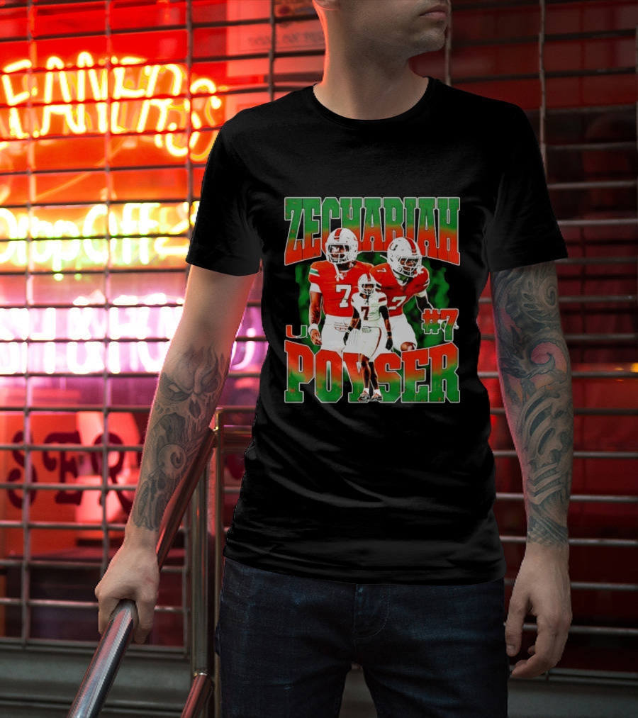 Zechariah Poyser #7 Miami Hurricanes Football Player NCAA T-Shirt
