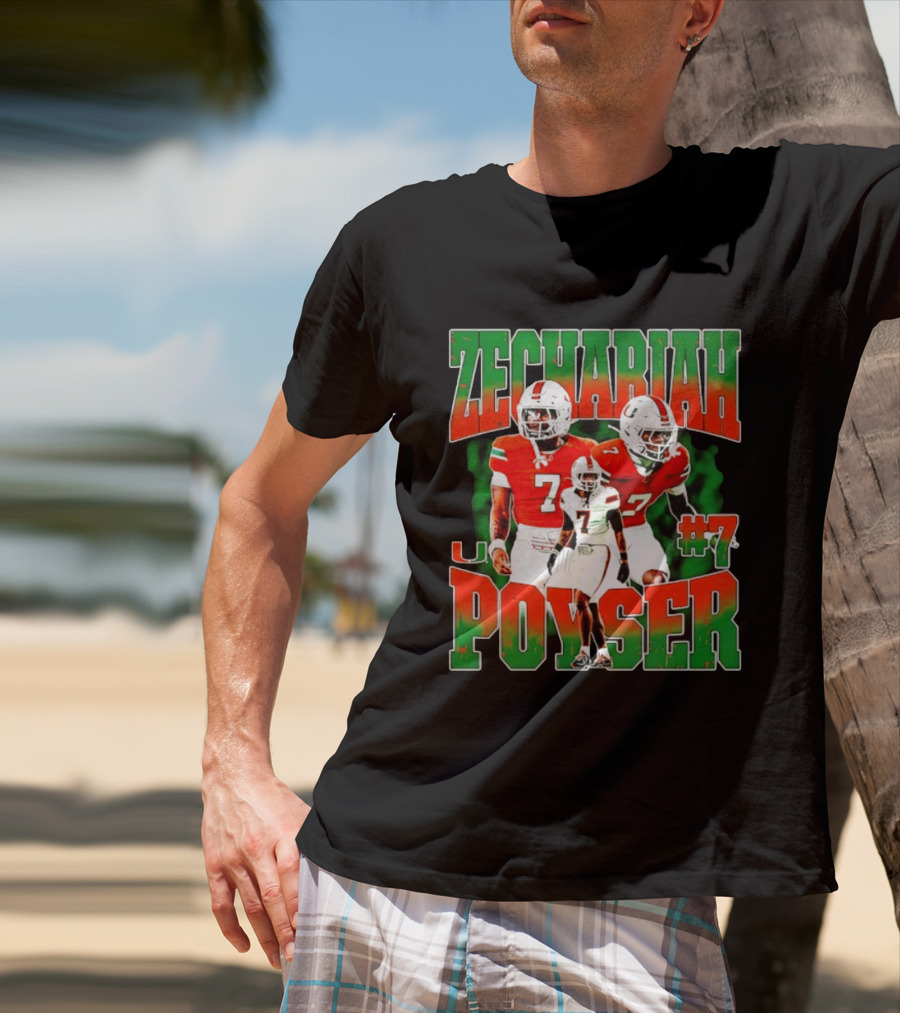 Zechariah Poyser #7 Miami Hurricanes Football Player NCAA T-Shirt