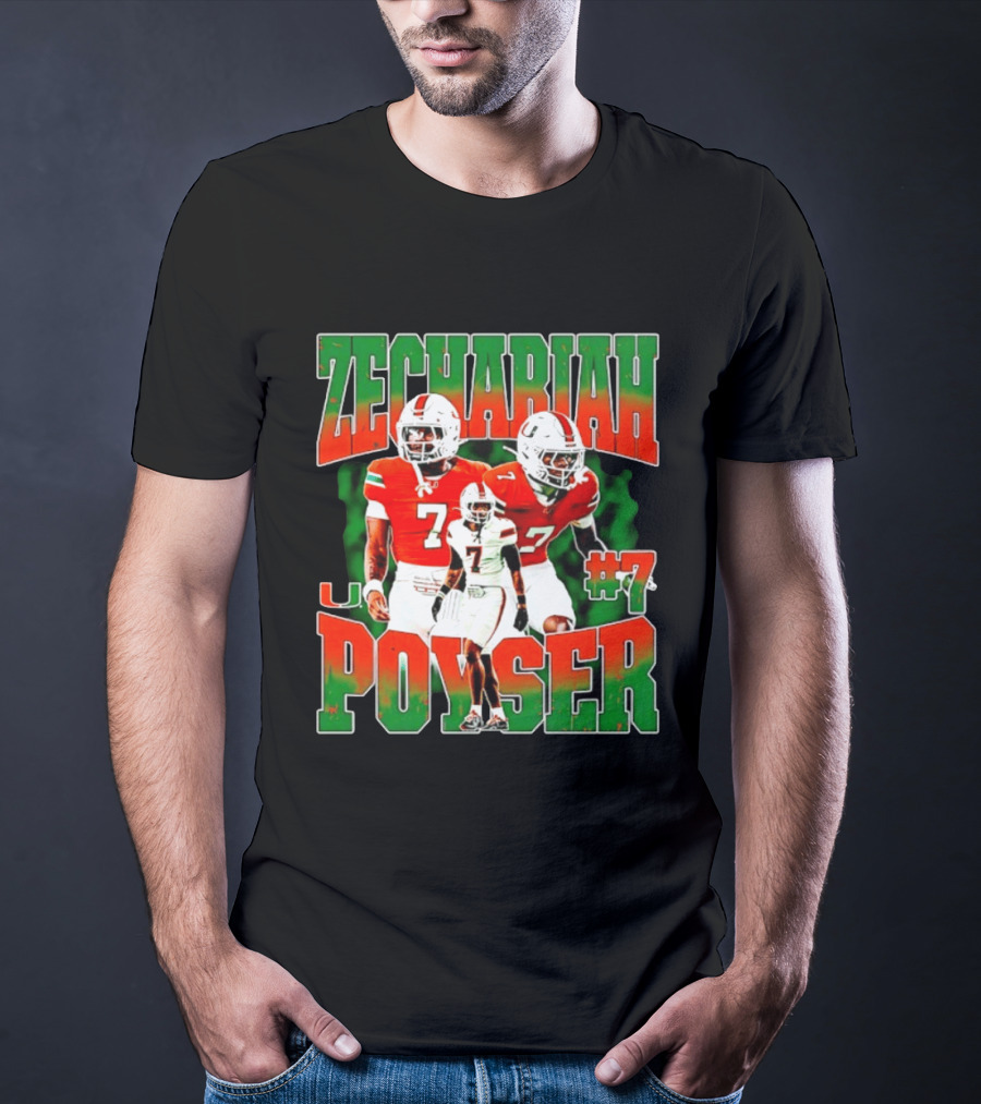 Zechariah Poyser #7 Miami Hurricanes Football Player NCAA T-Shirt
