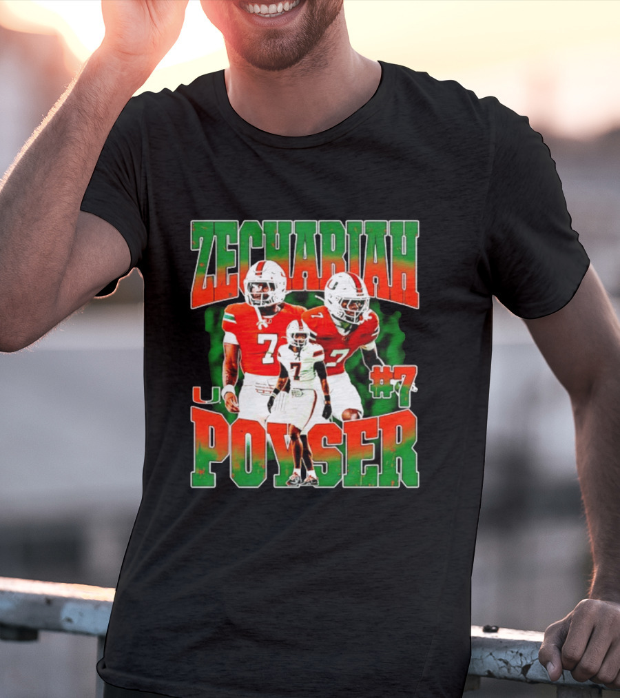 Zechariah Poyser #7 Miami Hurricanes Football Player NCAA T-Shirt