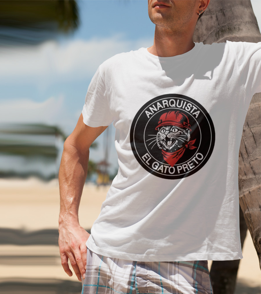 ANARQUISTA EL GATO PRETO Red Bandana Helmet Cat Meme T-Shirt