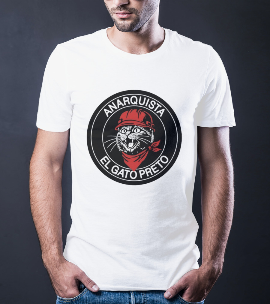 ANARQUISTA EL GATO PRETO Red Bandana Helmet Cat Meme T-Shirt