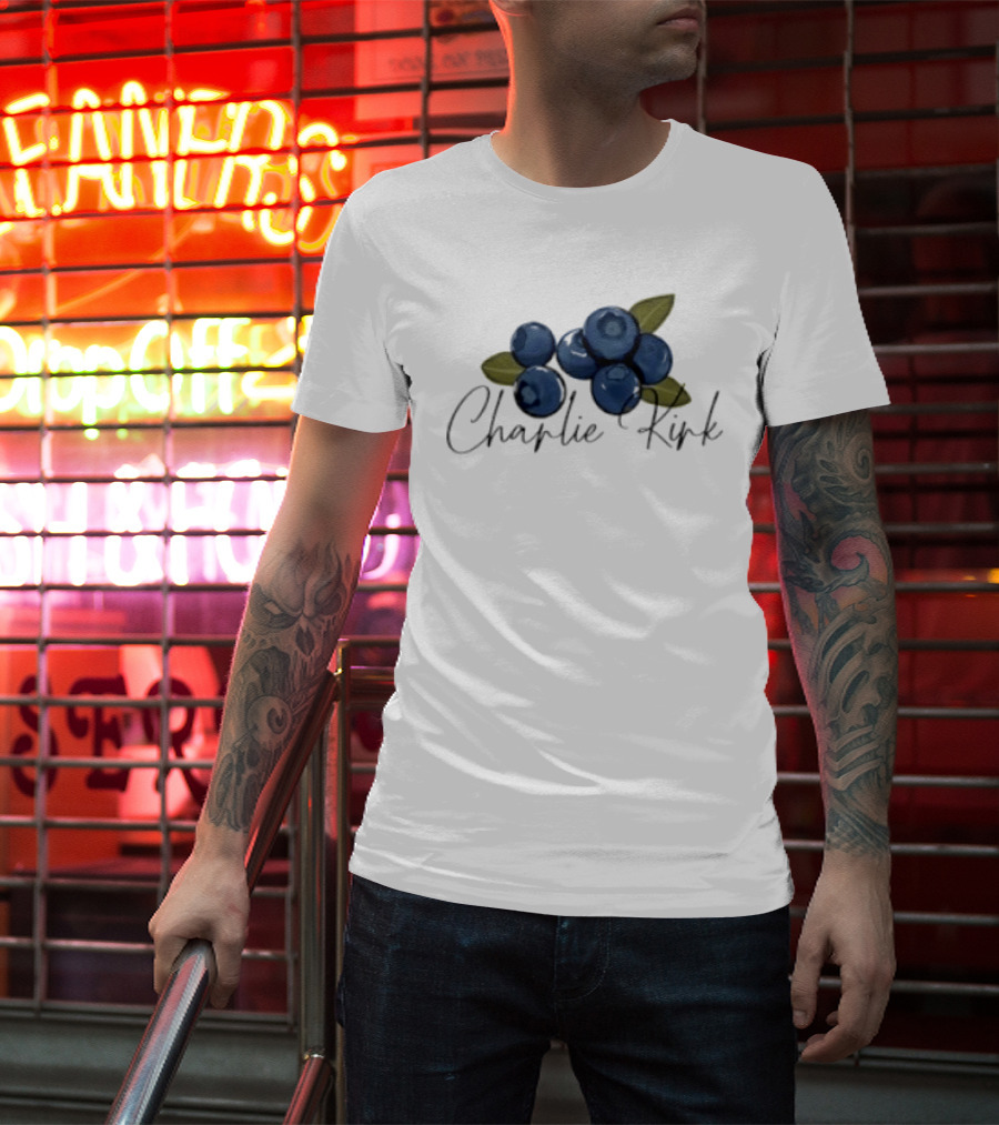 He Is On A Work Trip With Jesus Charlie Kirk 1993 2025 Blueberries T-Shirt