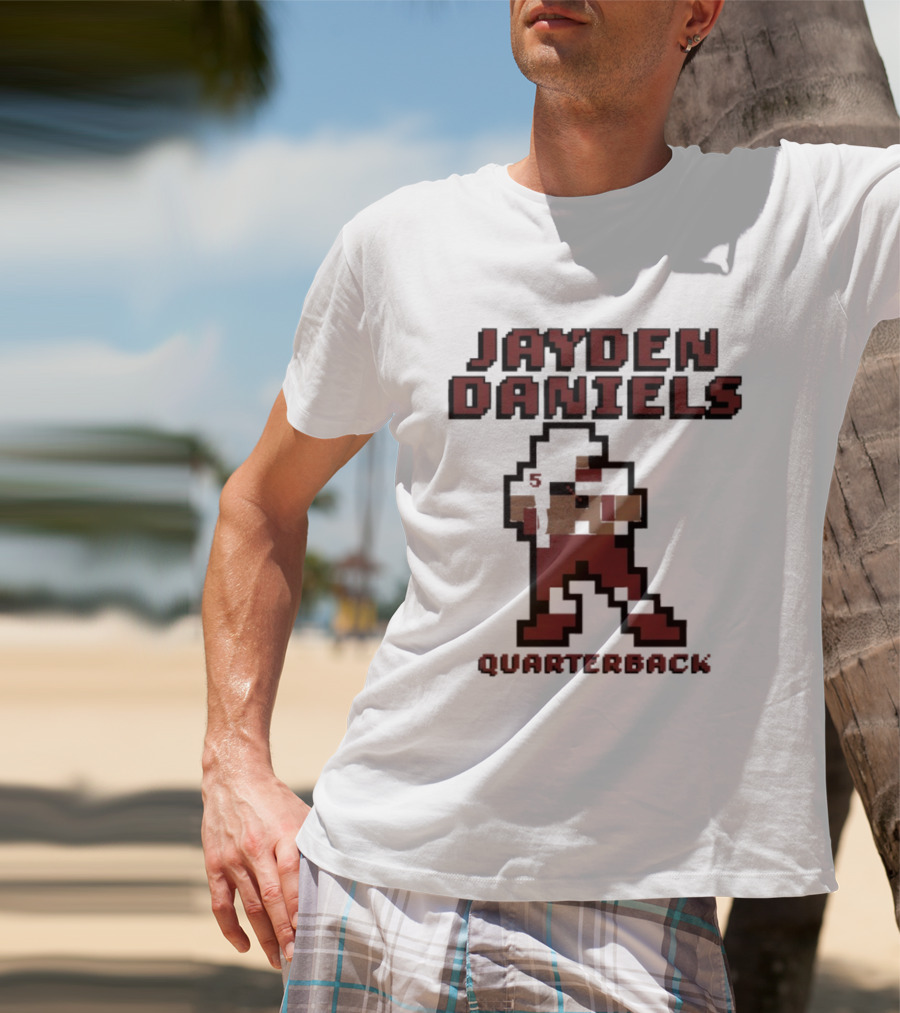 Jayden Daniels 5 Washington Commanders Quarterback Pixel T-Shirt