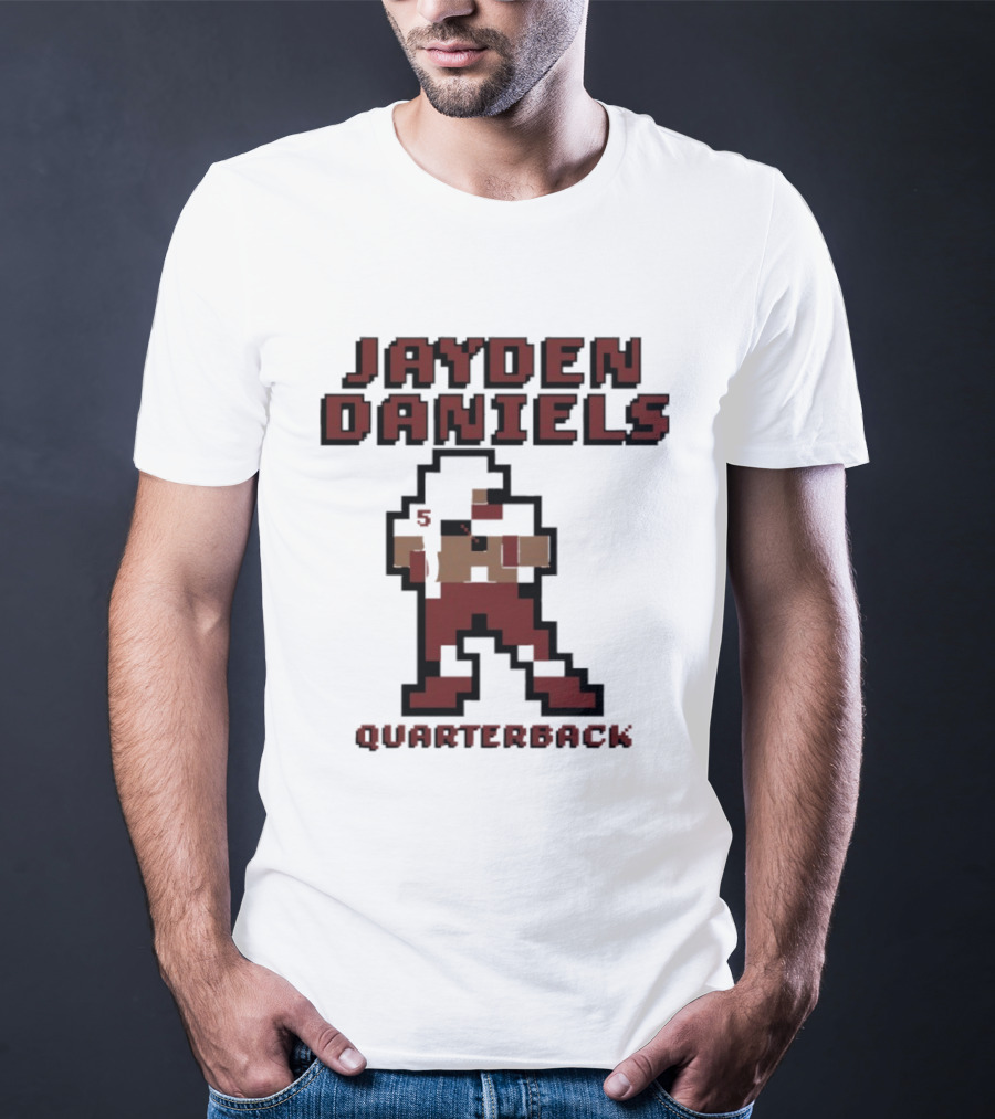 Jayden Daniels 5 Washington Commanders Quarterback Pixel T-Shirt