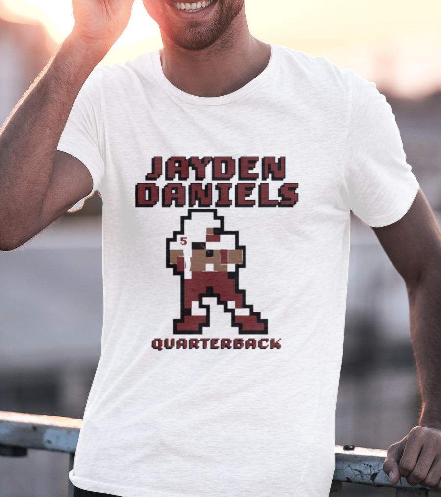 Jayden Daniels 5 Washington Commanders Quarterback Pixel T-Shirt