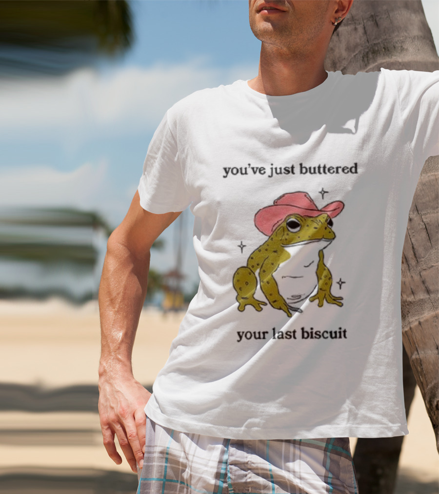 Cowboy Frog You've Just Buttered Your Last Biscuit Pink Hat T-Shirt