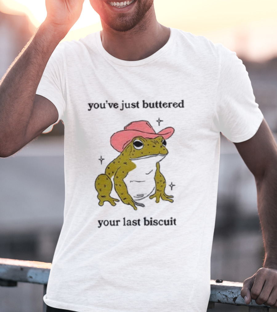 Cowboy Frog You've Just Buttered Your Last Biscuit Pink Hat T-Shirt