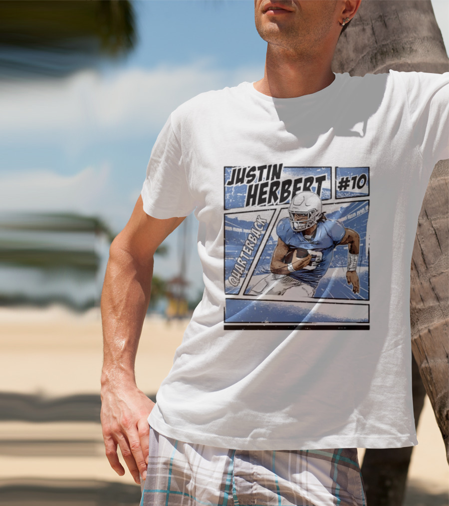 Justin Herbert #10 Quarterback Los Angeles Chargers Comic T-Shirt