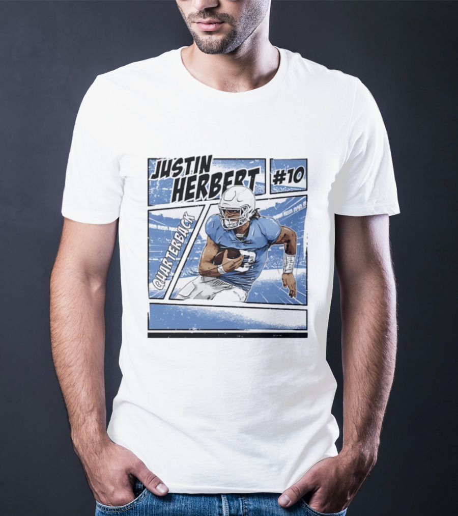 Justin Herbert #10 Quarterback Los Angeles Chargers Comic T-Shirt