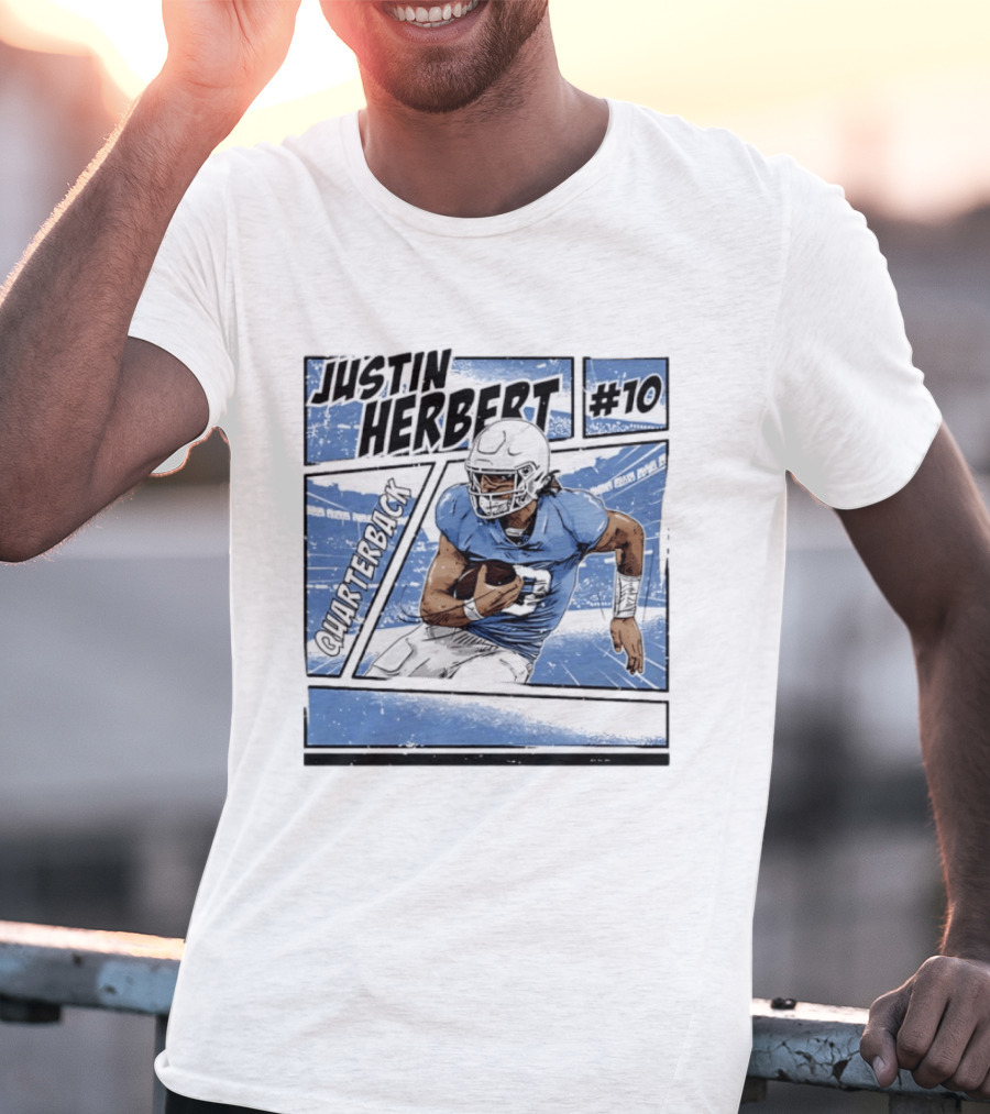 Justin Herbert #10 Quarterback Los Angeles Chargers Comic T-Shirt