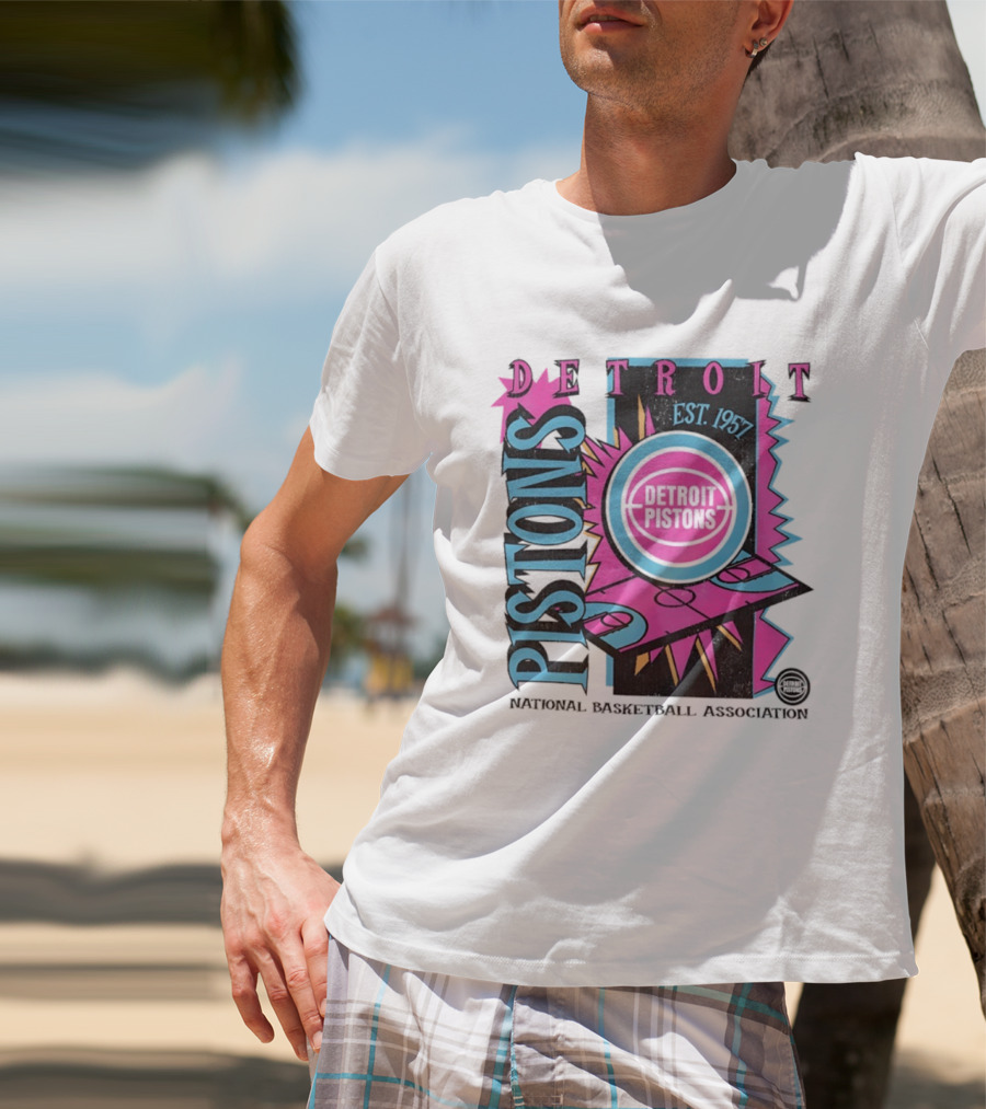 Detroit Pistons 1957 Est. Neon National Basketball Association Court T-Shirt