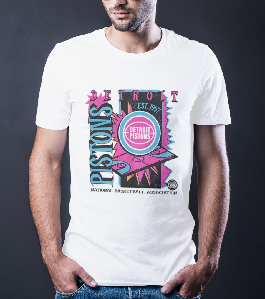 Detroit Pistons 1957 Est. Neon National Basketball Association Court T-Shirt