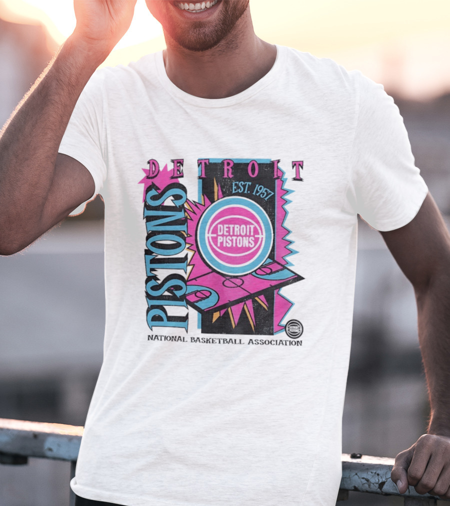 Detroit Pistons 1957 Est. Neon National Basketball Association Court T-Shirt