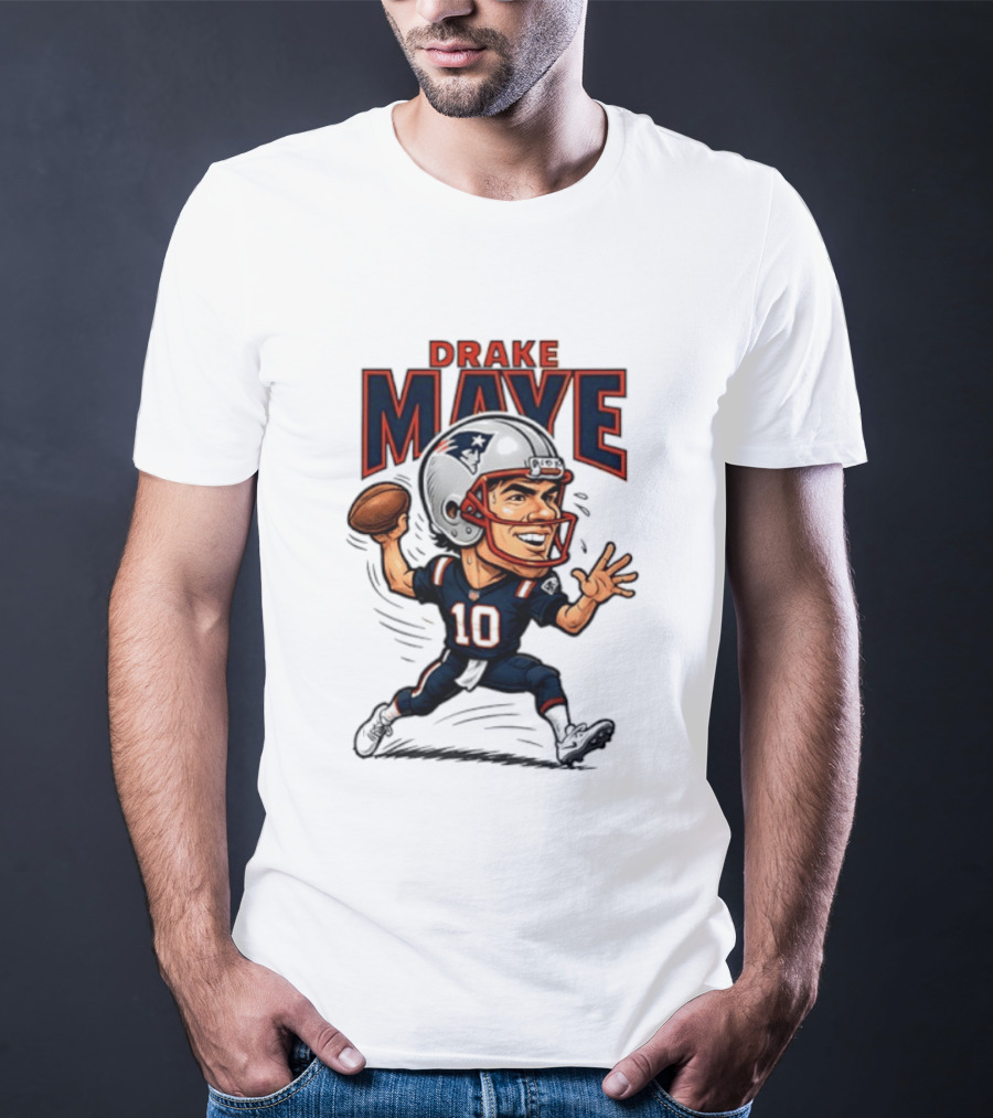 Drake Maye Football Caricature 10 Quarterback T-Shirt