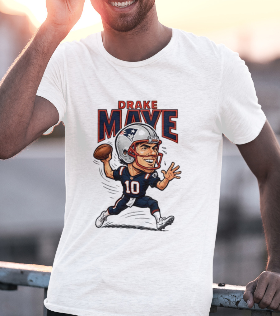 Drake Maye Football Caricature 10 Quarterback T-Shirt