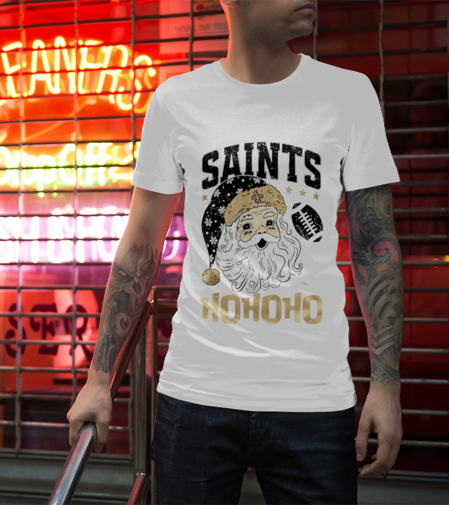 New Orleans Saints Santa Claus Ho Ho Ho Merry Christmas Football T-Shirt