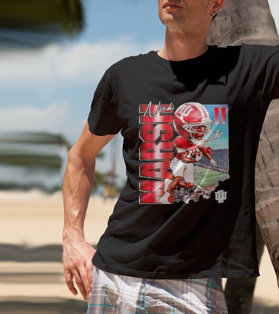 Nick Marsh Indiana Hoosiers Football Caricature 11 Stadium Scene T-Shirt