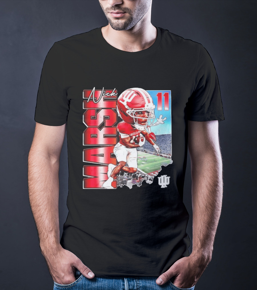 Nick Marsh Indiana Hoosiers Football Caricature 11 Stadium Scene T-Shirt