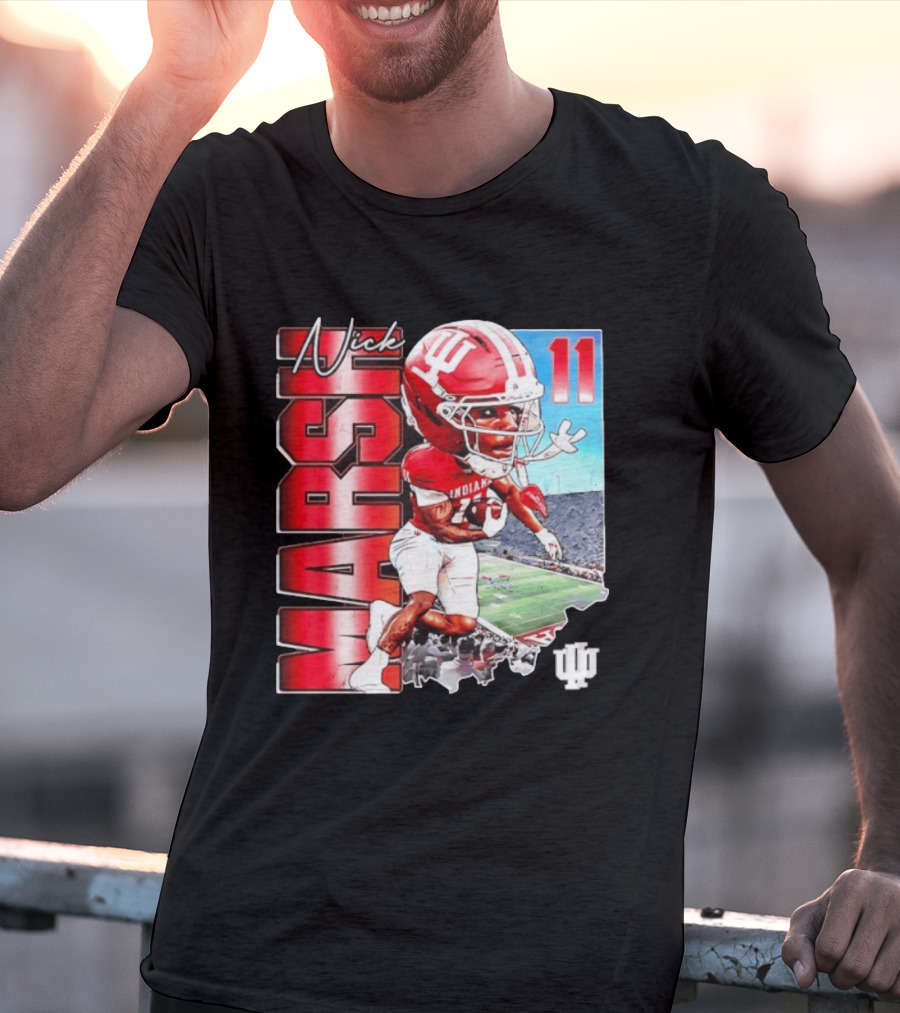 Nick Marsh Indiana Hoosiers Football Caricature 11 Stadium Scene T-Shirt