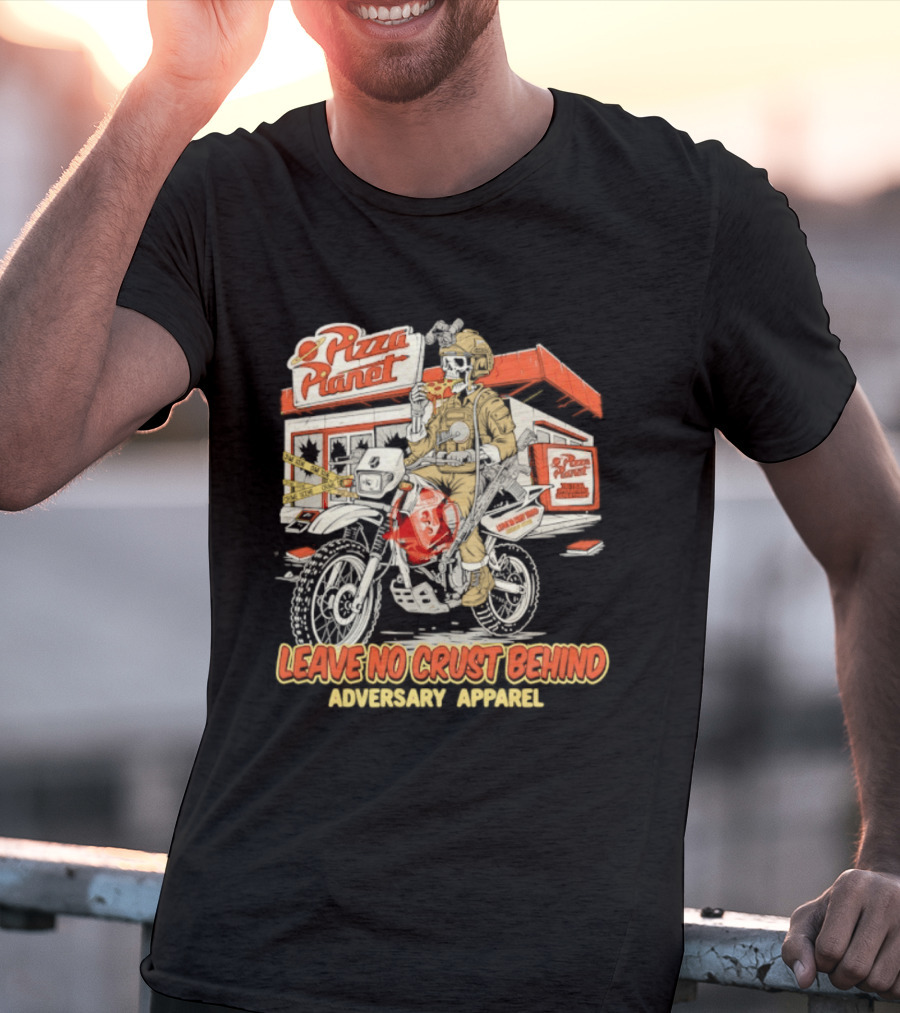 Pizza Planet Tactical Operations Department Funny Motorcycle Leave No Crust Behind T-Shirt