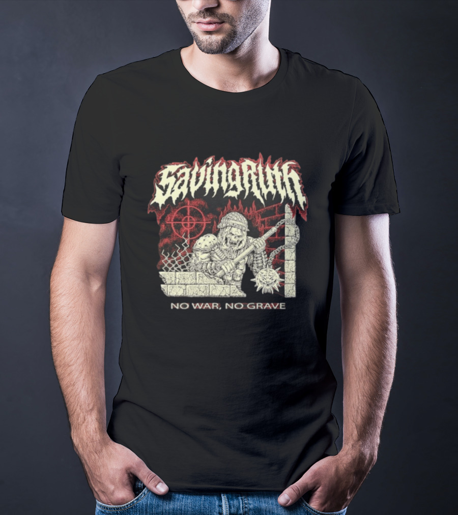 Saving Ruin No War No Grave Death Metal Medieval Warrior Skeleton T-Shirt