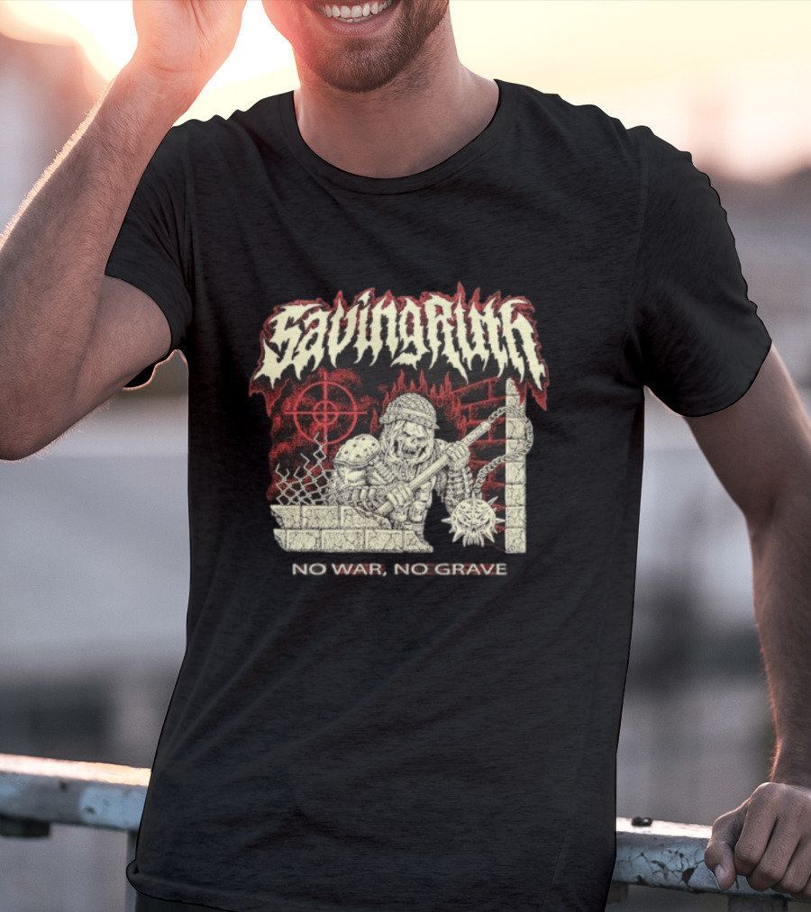 Saving Ruin No War No Grave Death Metal Medieval Warrior Skeleton T-Shirt