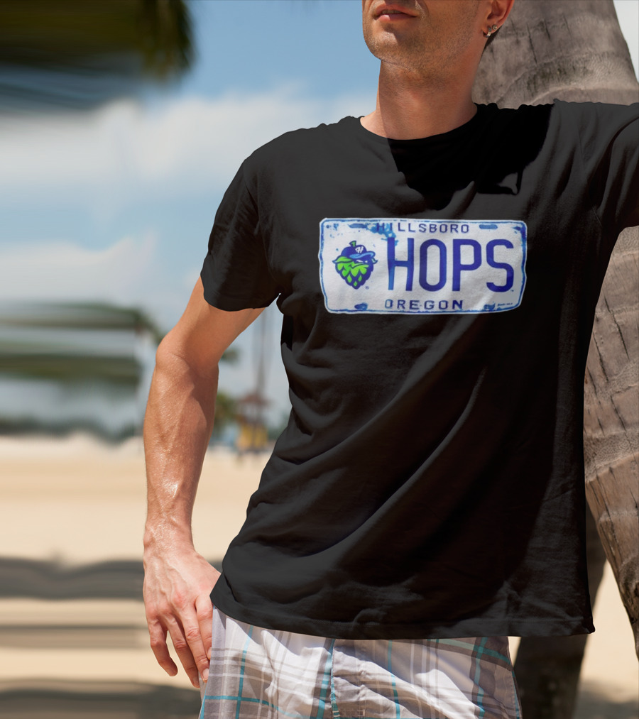 Hillsboro Hops Oregon License Plate Style With Hop Cone T-Shirt