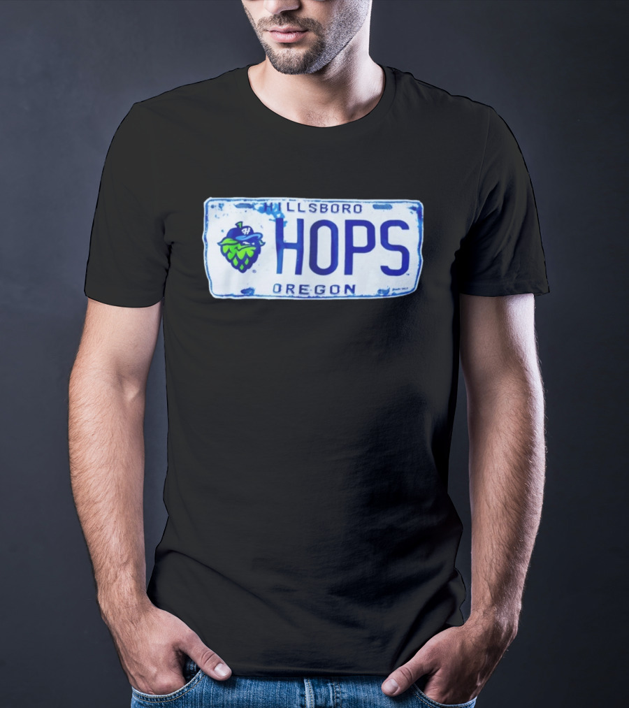 Hillsboro Hops Oregon License Plate Style With Hop Cone T-Shirt