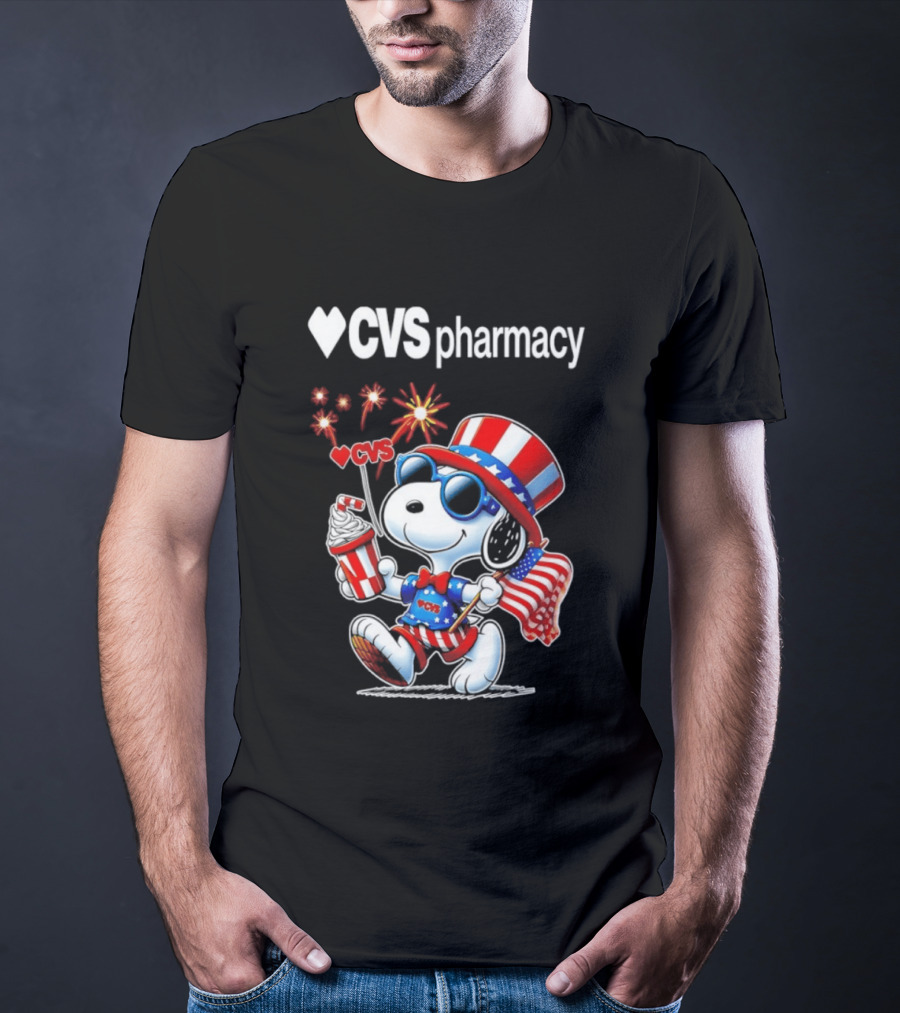 Snoopy CVS Pharmacy America 1776 2026 250th Anniversary Celebration With Fireworks And Flag T-Shirt