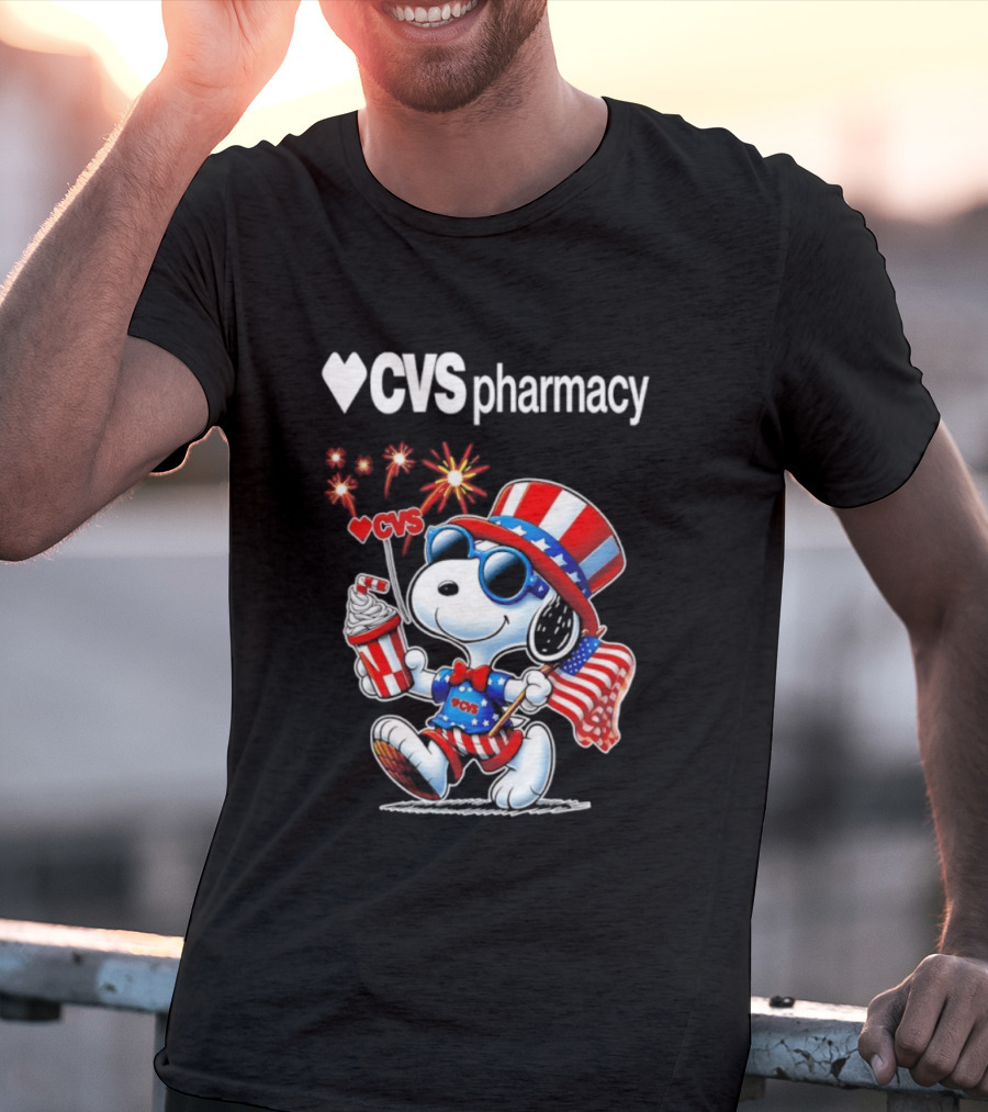 Snoopy CVS Pharmacy America 1776 2026 250th Anniversary Celebration With Fireworks And Flag T-Shirt