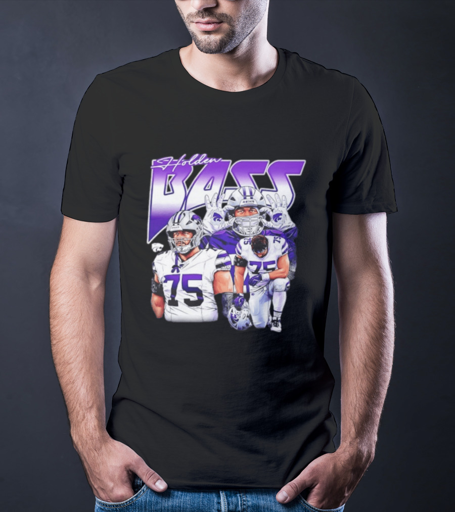 Holden Bass 75 Kansas State Wildcats NCAA Football Player T-Shirt