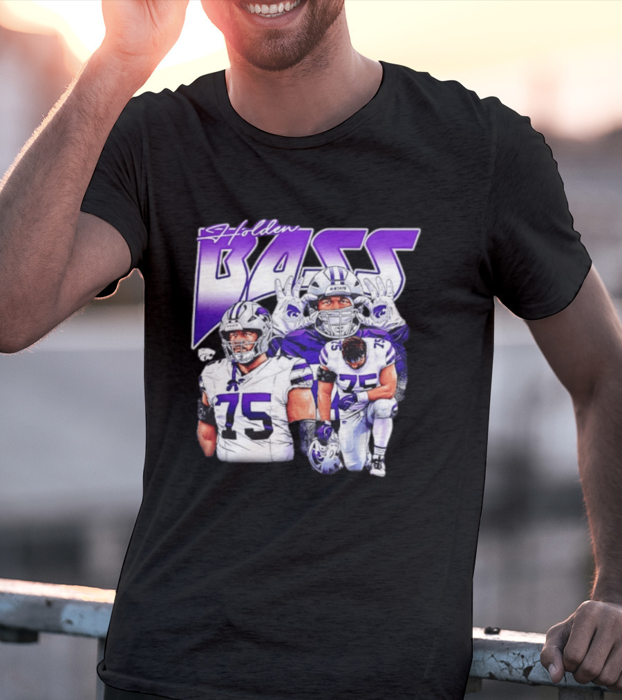 Holden Bass 75 Kansas State Wildcats NCAA Football Player T-Shirt