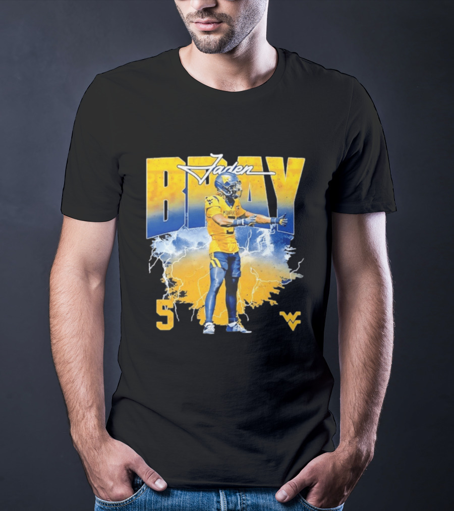 Jaden Bray 5 West Virginia Football NCAA Player WVU Mountaineers T-Shirt