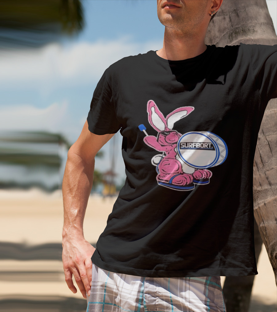 Surfbort Pink Bunny Drummer With Drumsticks And Bass Drum T-Shirt