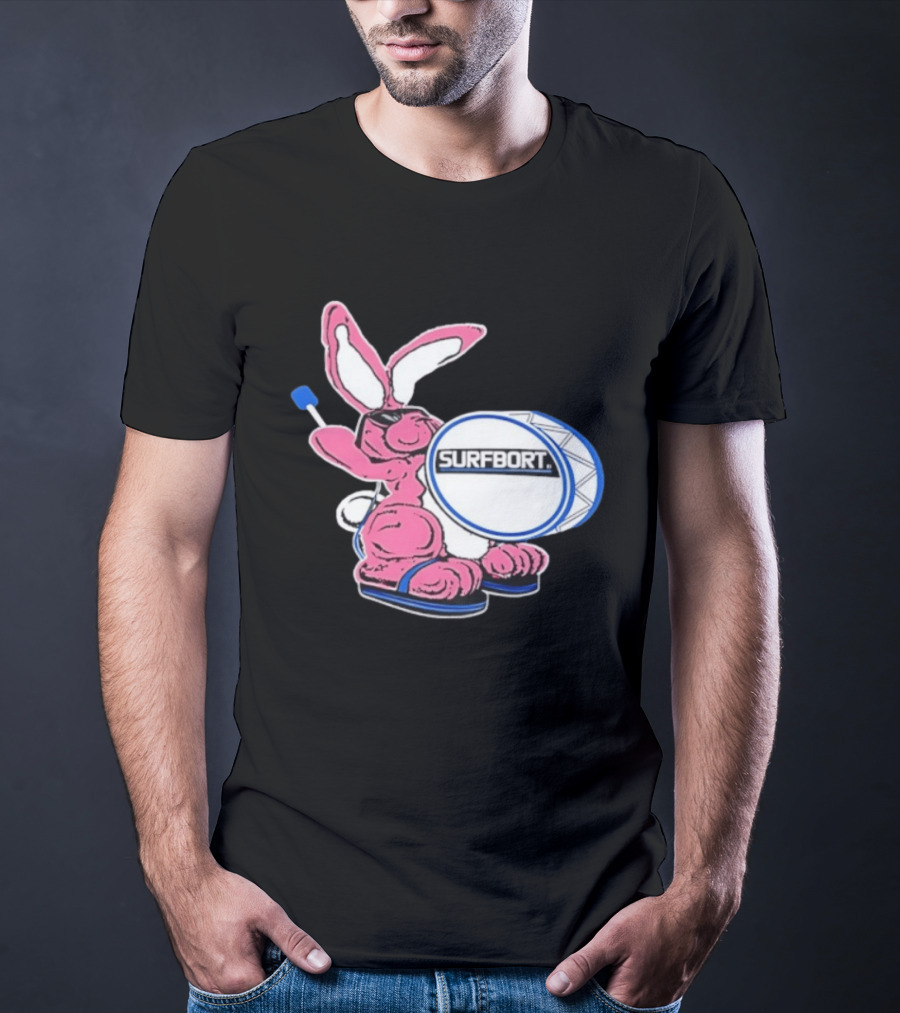 Surfbort Pink Bunny Drummer With Drumsticks And Bass Drum T-Shirt