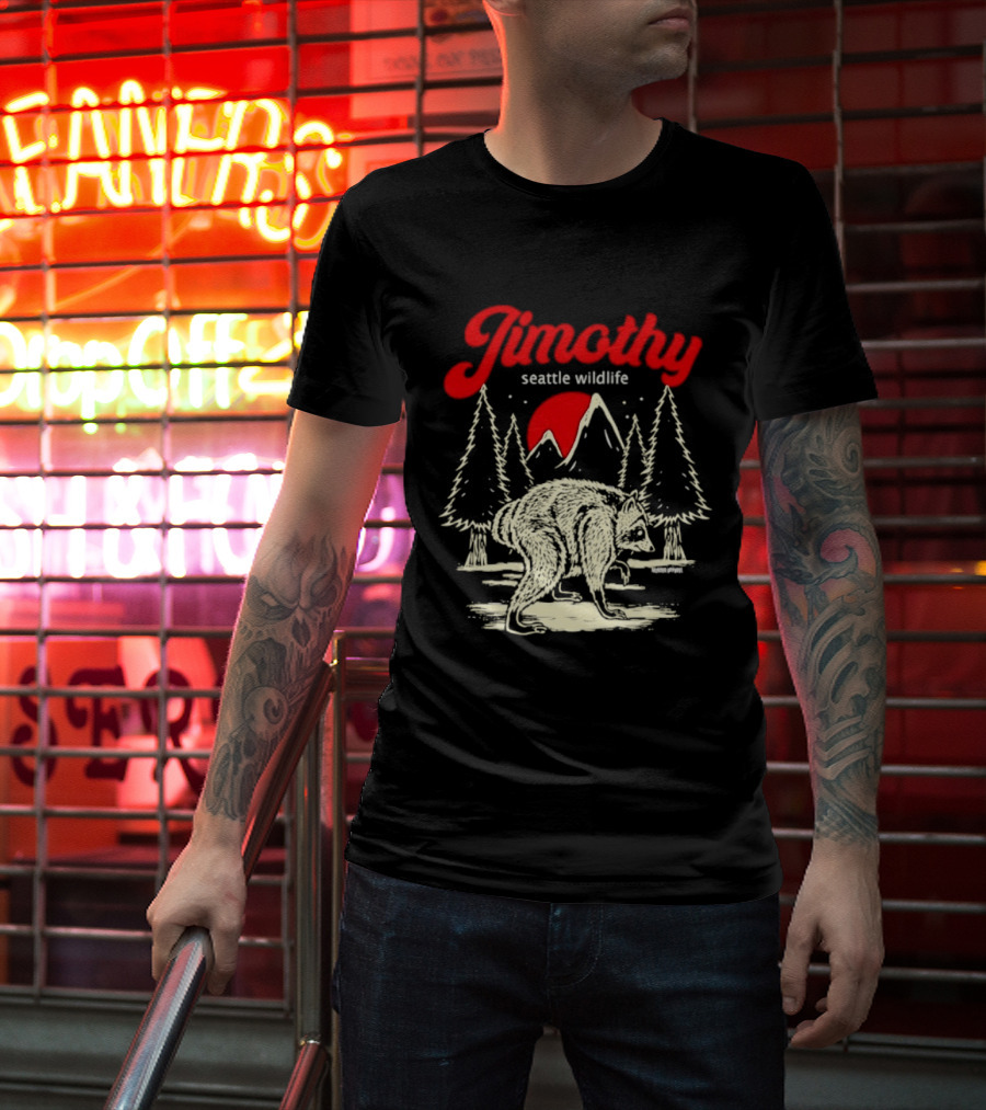 Jimothy Seattle Wildlife Raccoon Forest Moon Scene T-Shirt