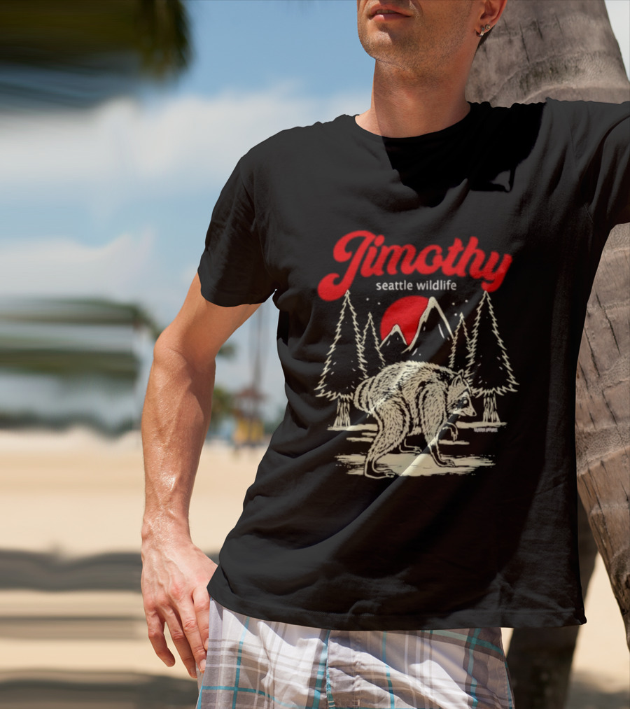 Jimothy Seattle Wildlife Raccoon Forest Moon Scene T-Shirt