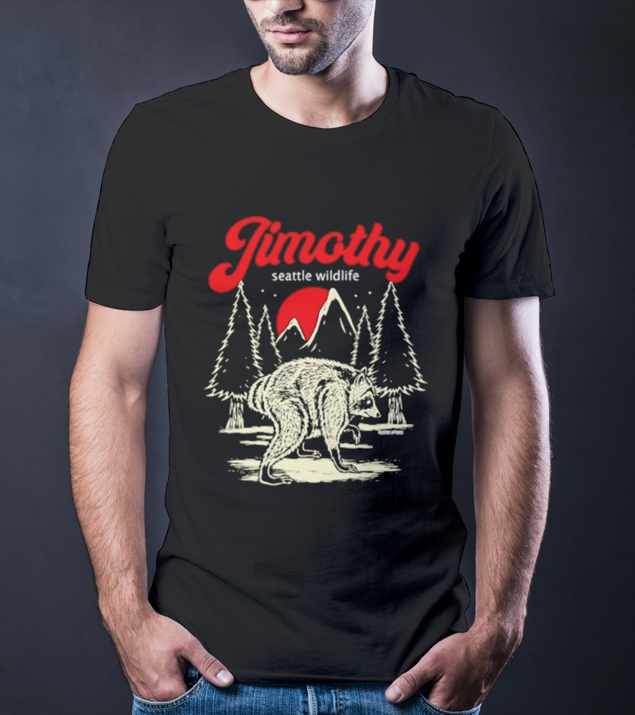 Jimothy Seattle Wildlife Raccoon Forest Moon Scene T-Shirt