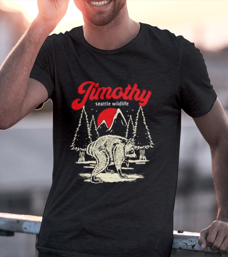 Jimothy Seattle Wildlife Raccoon Forest Moon Scene T-Shirt