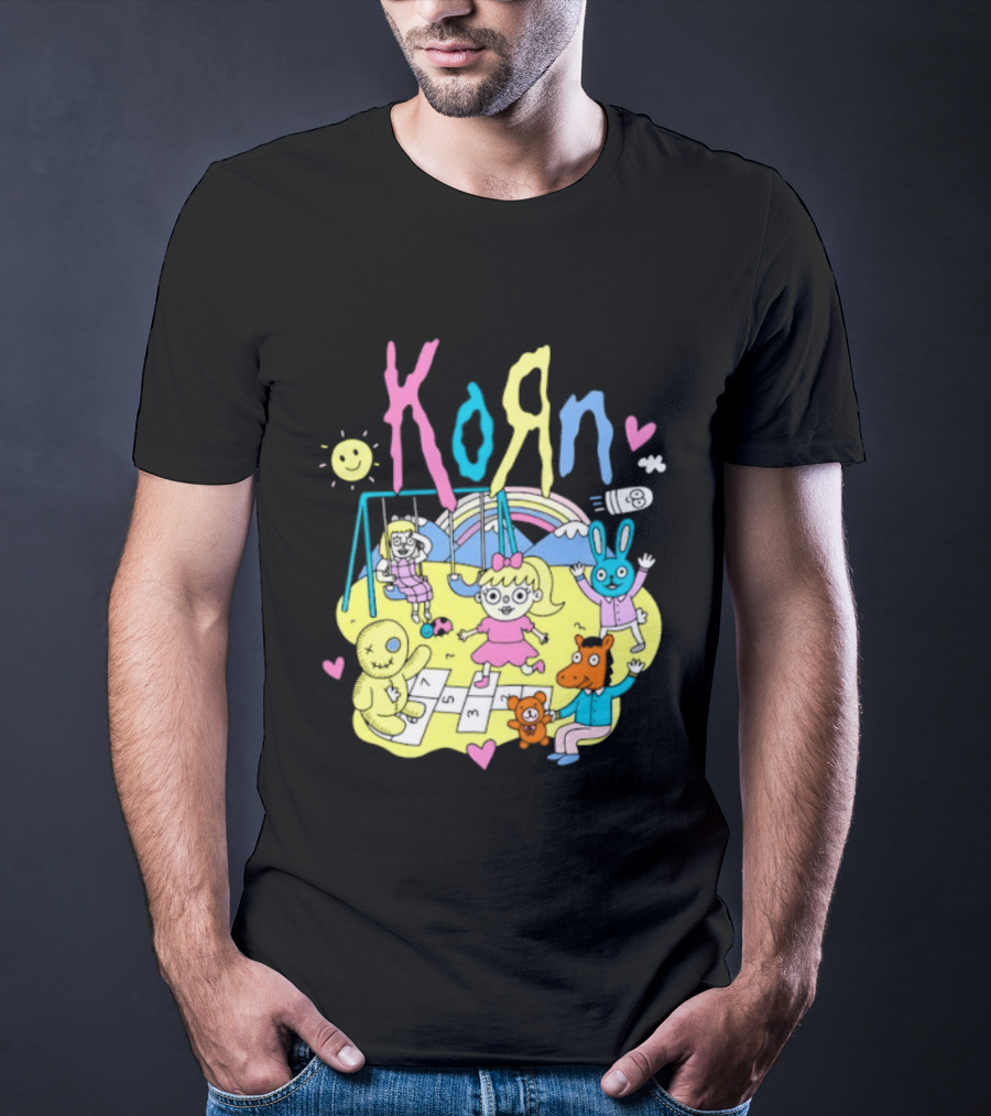 Korn Playground Cartoon Pastel Nu Metal Band T-Shirt