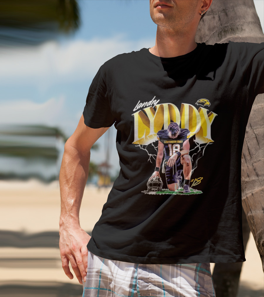 Landry Lyddy 18 Southern Miss Golden Eagles NCAA Football Player Lightning Kneeling Pose T-Shirt
