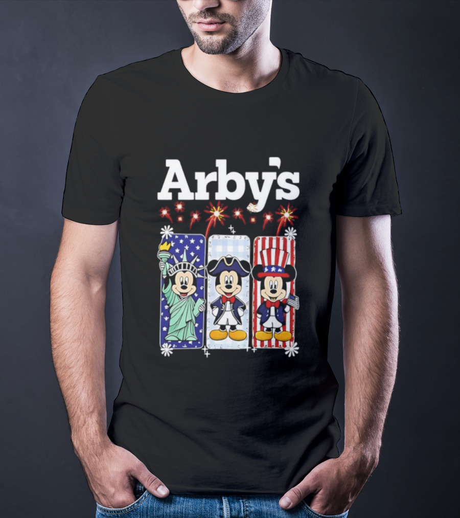 Arby's Mickey Mouse America 250th Anniversary Celebration With Statue Of Liberty And Uncle Sam Styles T-Shirt