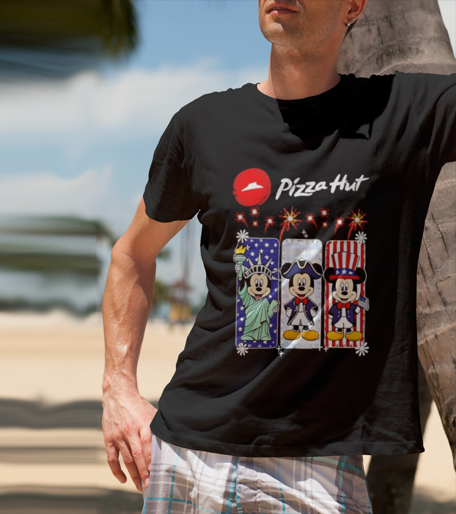 Mickey Mouse Pizza Hut America 250th Anniversary Celebration Statue Of Liberty Uncle Sam Patriotic T-Shirt