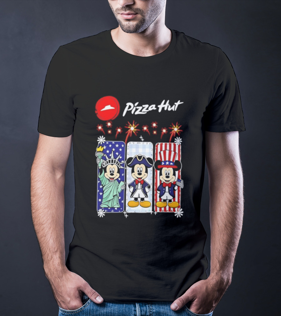 Mickey Mouse Pizza Hut America 250th Anniversary Celebration Statue Of Liberty Uncle Sam Patriotic T-Shirt