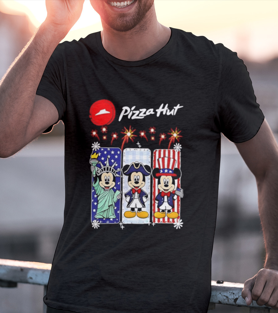 Mickey Mouse Pizza Hut America 250th Anniversary Celebration Statue Of Liberty Uncle Sam Patriotic T-Shirt