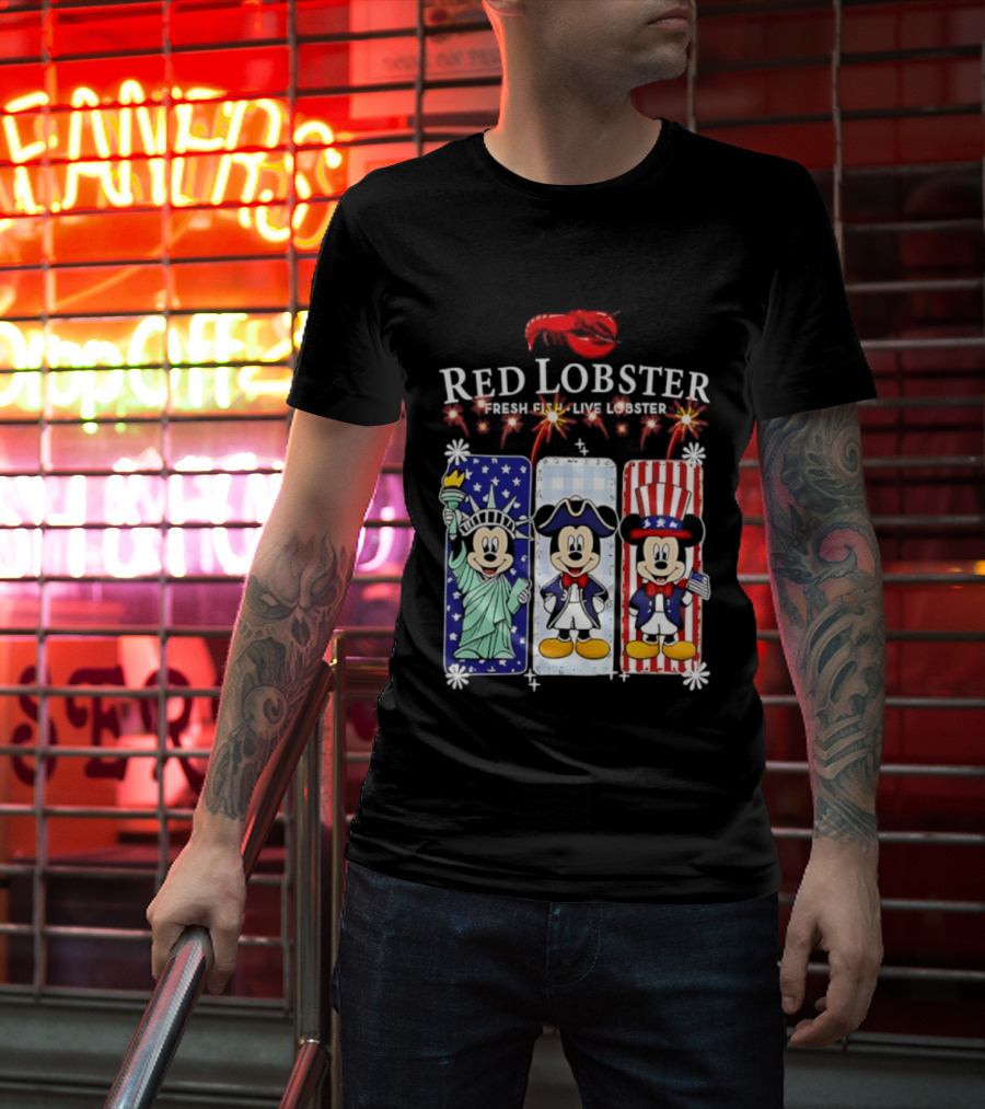 Red Lobster Mickey Mouse America 250th Anniversary Celebration Liberty George Washington Uncle Sam T-Shirt